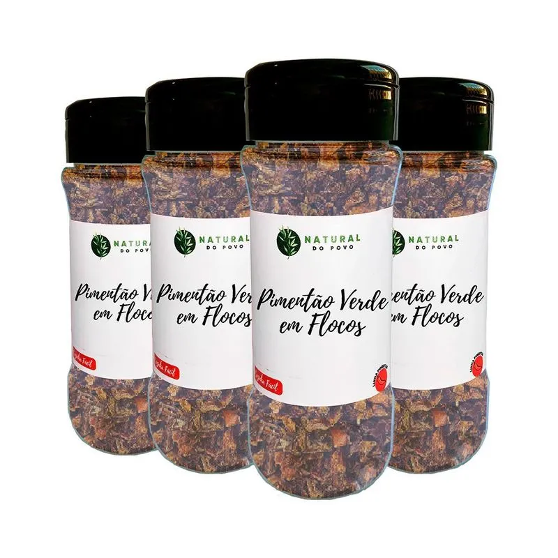 Pimentão Verde Em Flocos Premium Kit 4 Pote Com Dosador 40g