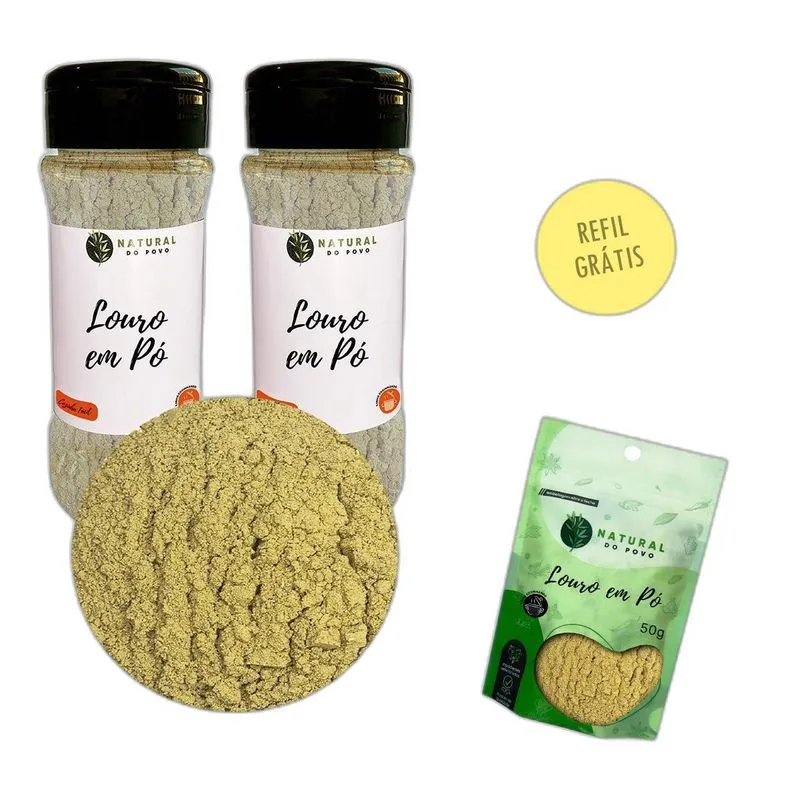 Louro Em Pó 100% Natural Kit 2 Pote Com Dosador + Refil 50g