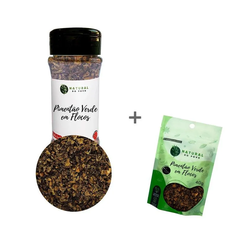 Pimentão Verde Em Flocos Kit Pote Com Dosador + Refil 40g
