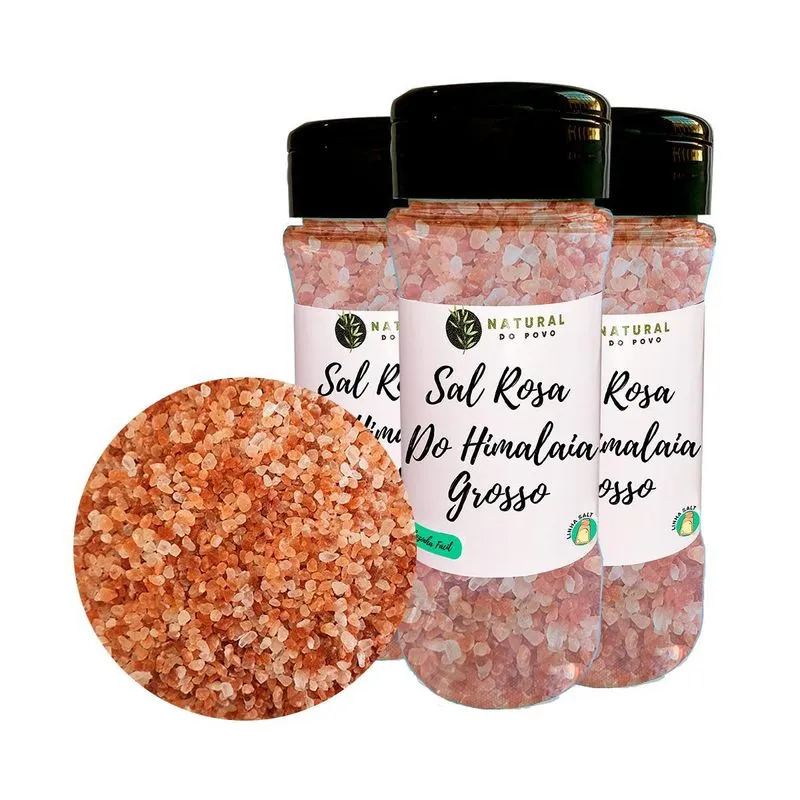 Sal Rosa Himalaia Grosso Kit 3 Premium Pote Com Dosador 50g
