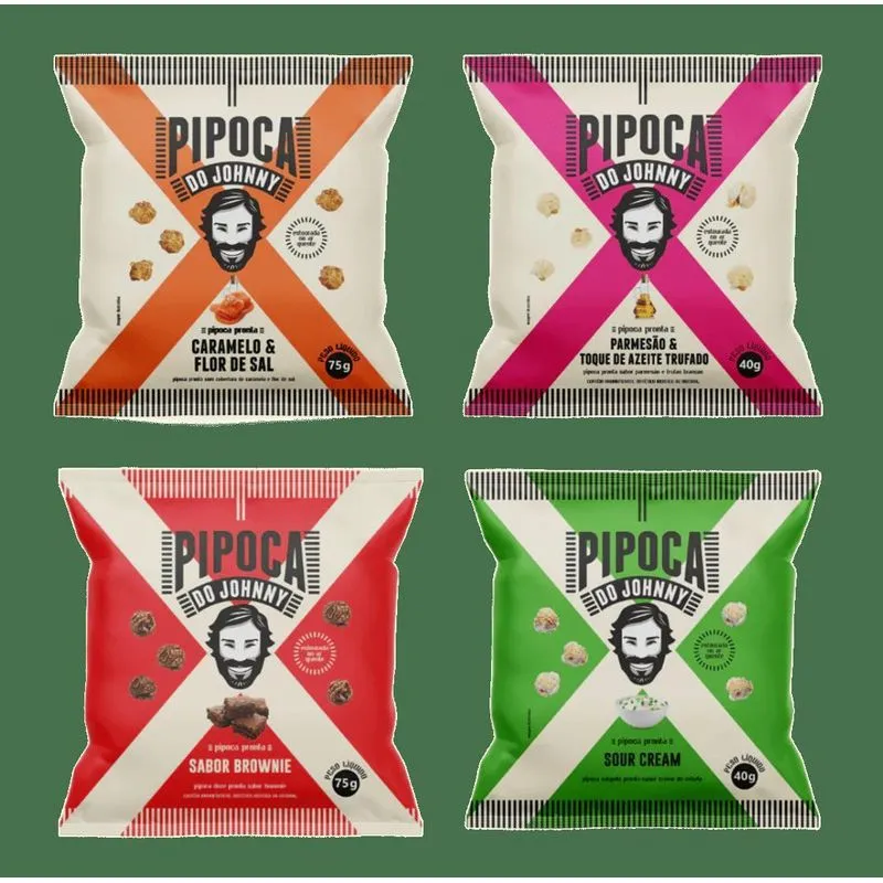 Kit 4 Pipocas Com Diversos Sabores Doces Salgadas Do Johnny