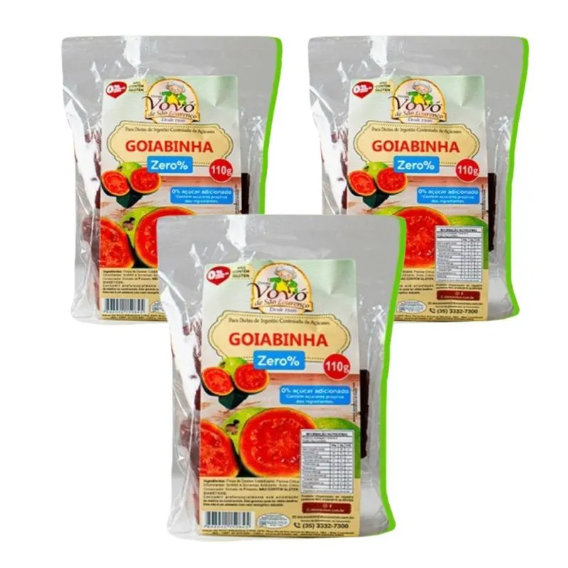 Kit 3 Goiabinha Zero Acucar Pct 110g Doces Vovó
