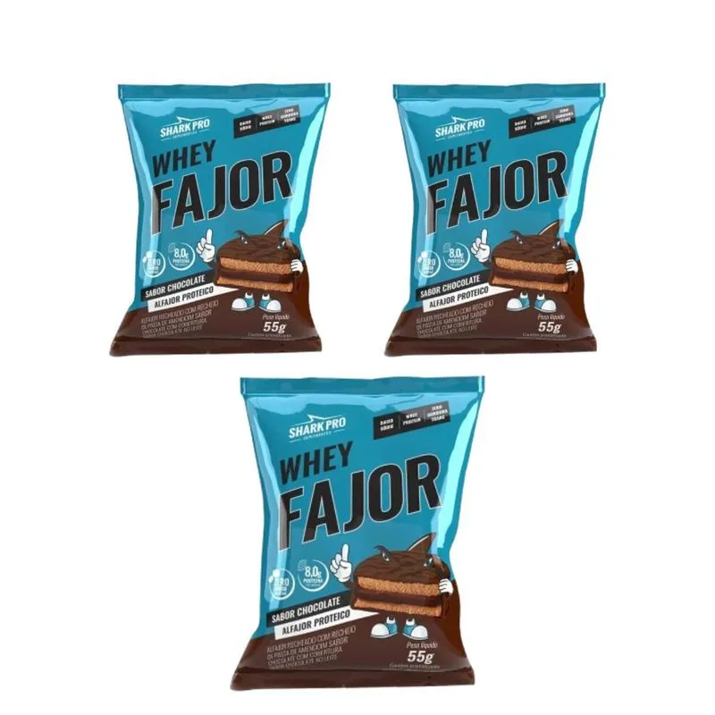 Kit 3 Alfajor Whey Fajor 9g Proteina Chocolate Sharkpro