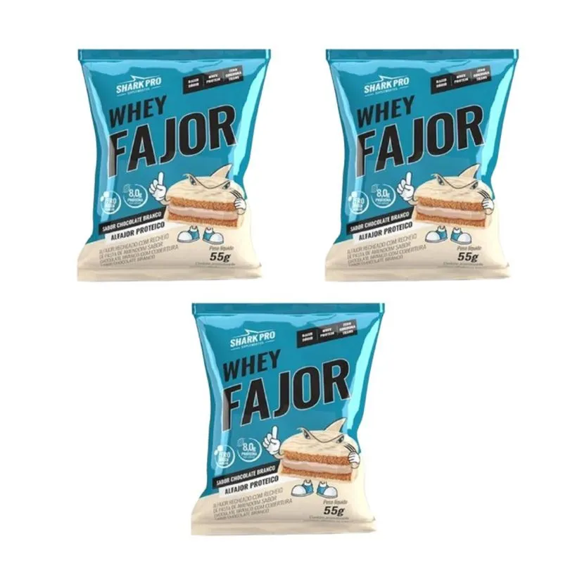 Kit 3 Alfajor Whey Fajor 9g Proteina Choc Branco Sharkpro