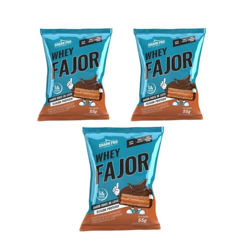Kit 3 Alfajor Whey Fajor 8g Proteina Doce De Leite Sharkpro