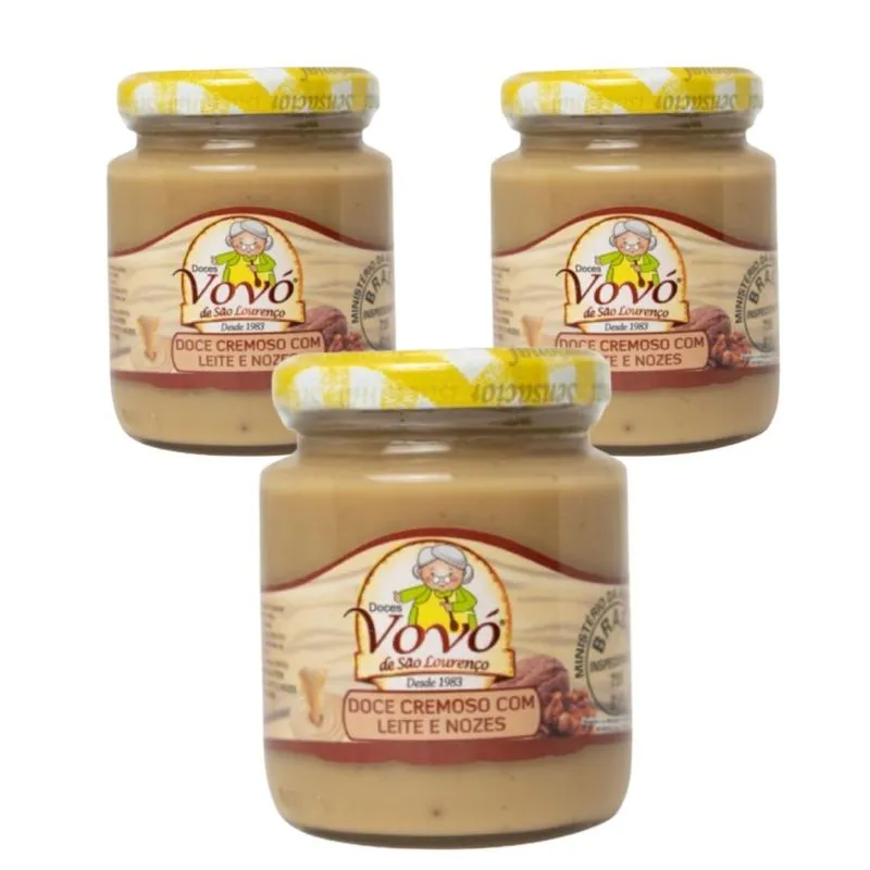 Kit 3 Doce Cremoso De Leite Com Nozes Pote 270g Doces Vovó