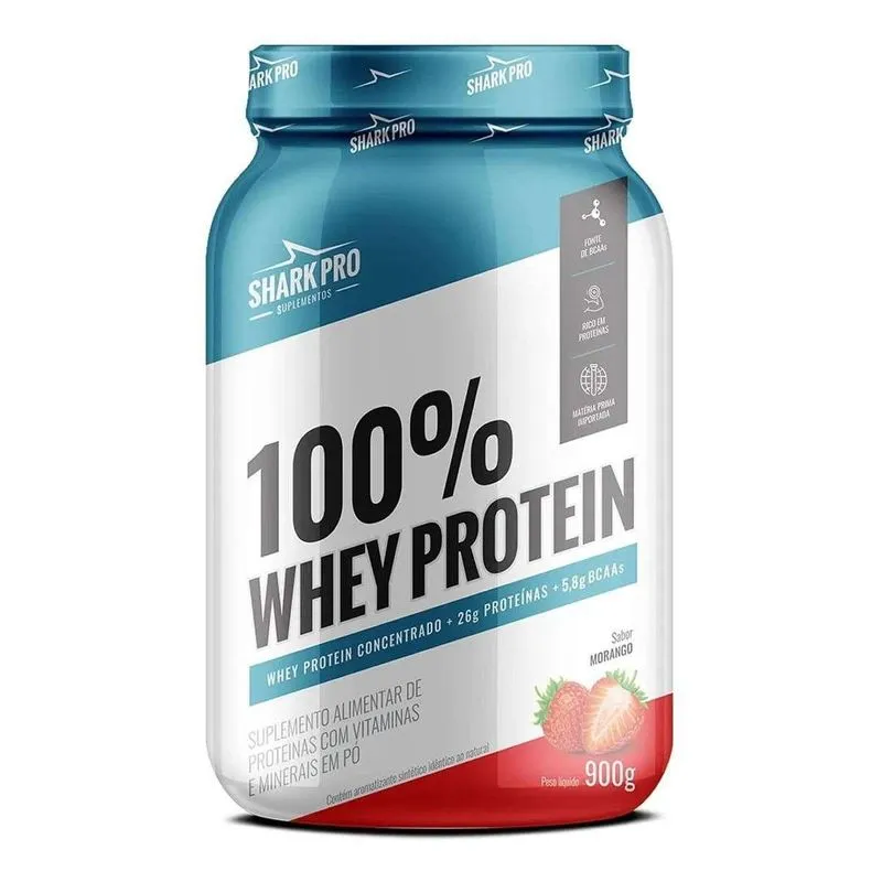 100% Whey Protein Pote 900g Morango Sharkpro