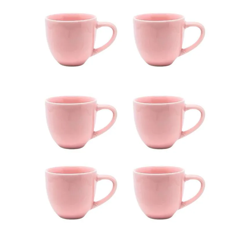 Kit 6 Xicaras De Chá Ceramica 170ml Rosa