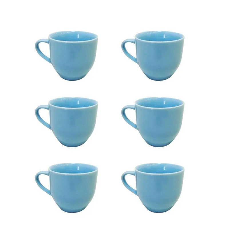 Kit 6 Xicaras Ceramica De Cha Azul 170ml Com Suporte