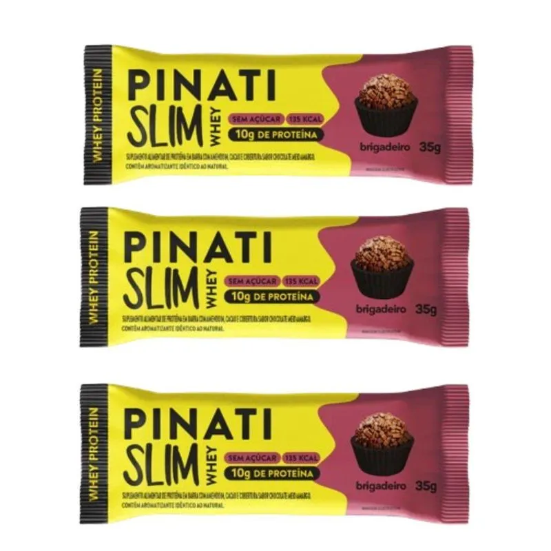 Kit 3 Barra Slim Whey Sabor Brigadeiro 35g Pinati