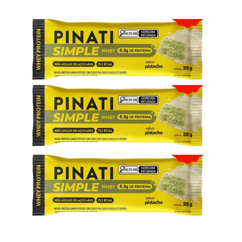 Kit 3 Barra Simple Whey Protein 10g Pistache Pinati