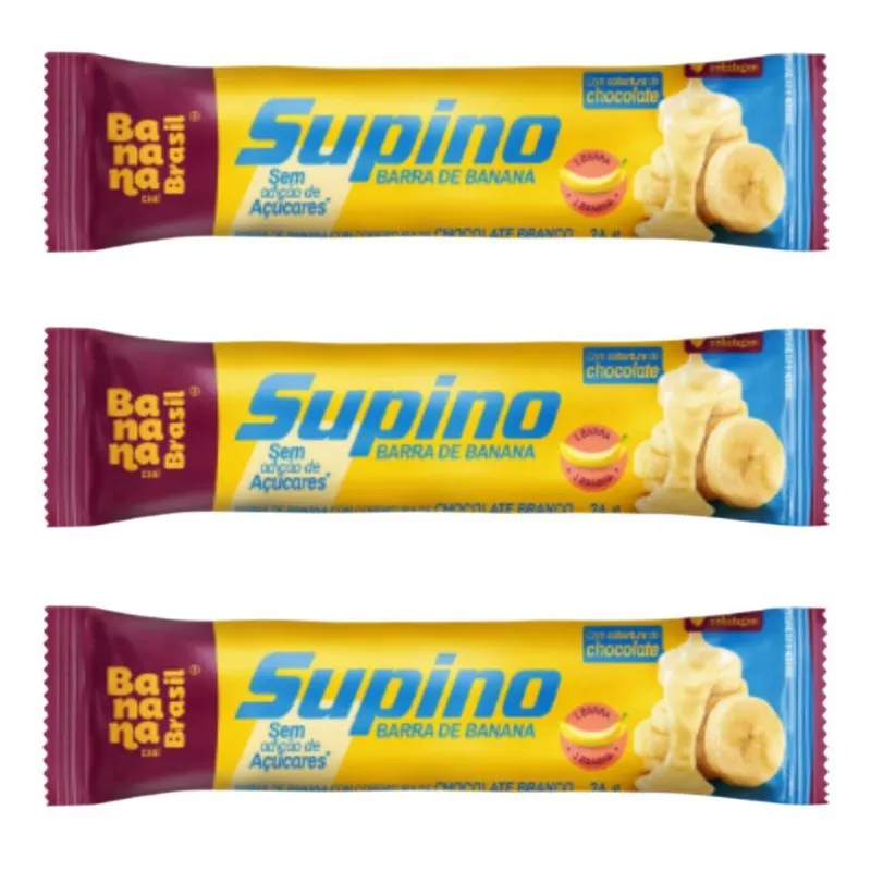 Kit 3 Barra Banana Zero Chocolate Branco 24g Banana Brasil