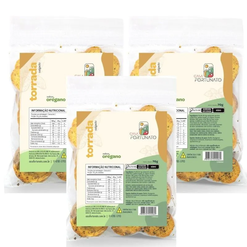 Kit 3 Torradas Crocancia Artesanal Oregano 70g C Fortunato