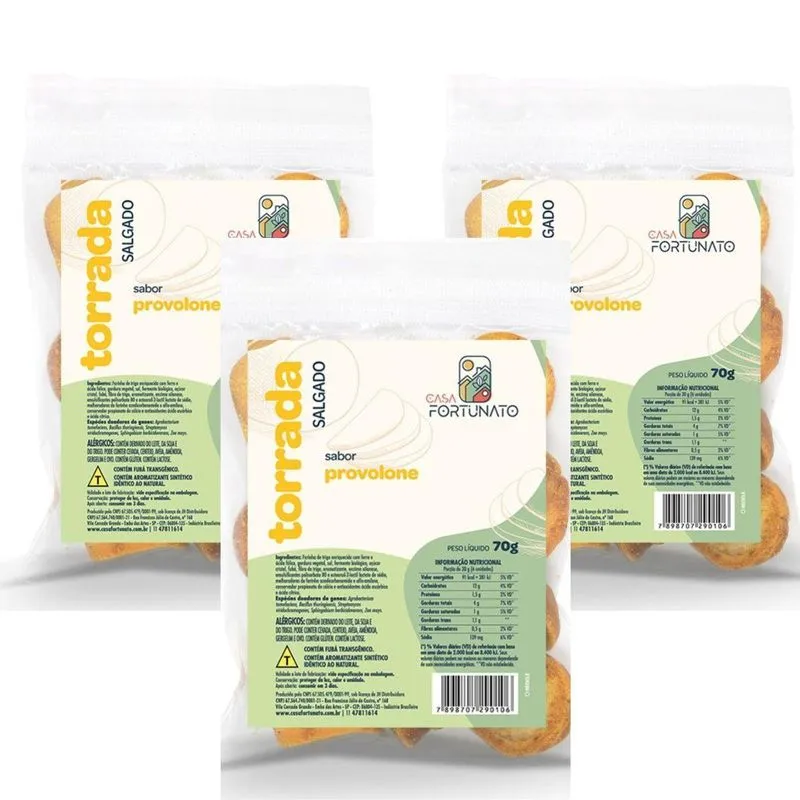 Kit 3 Torradas Leve E Crocantes Artesanal Provolone 70g