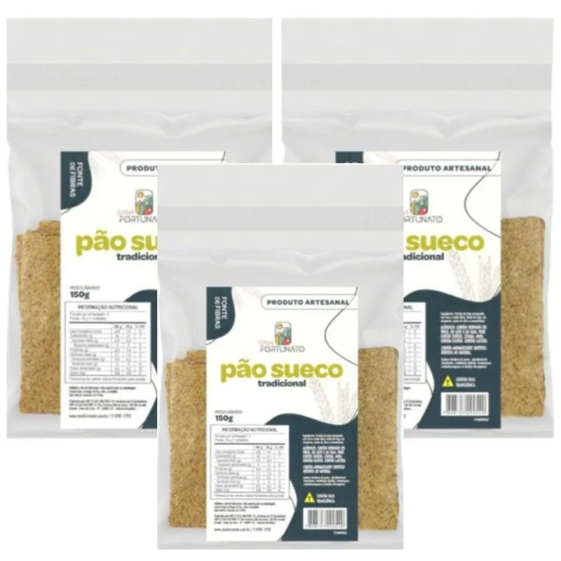 Kit 3 Pão Sueco Tradicional Crocante Saudavel 50g Cfortunato