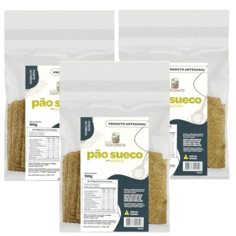 Kit 3 Pão Sueco Com Quinoa Crocante Saudavel 150g Cfortunato