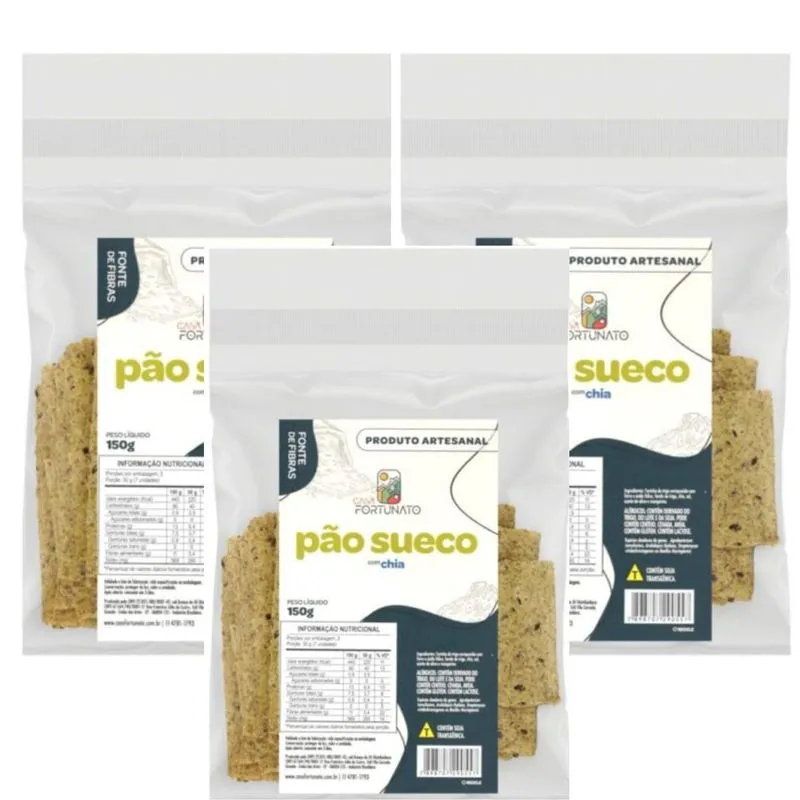 Kit 3 Pão Sueco Com Chia Crocante Saudavel 150g Cfortunato
