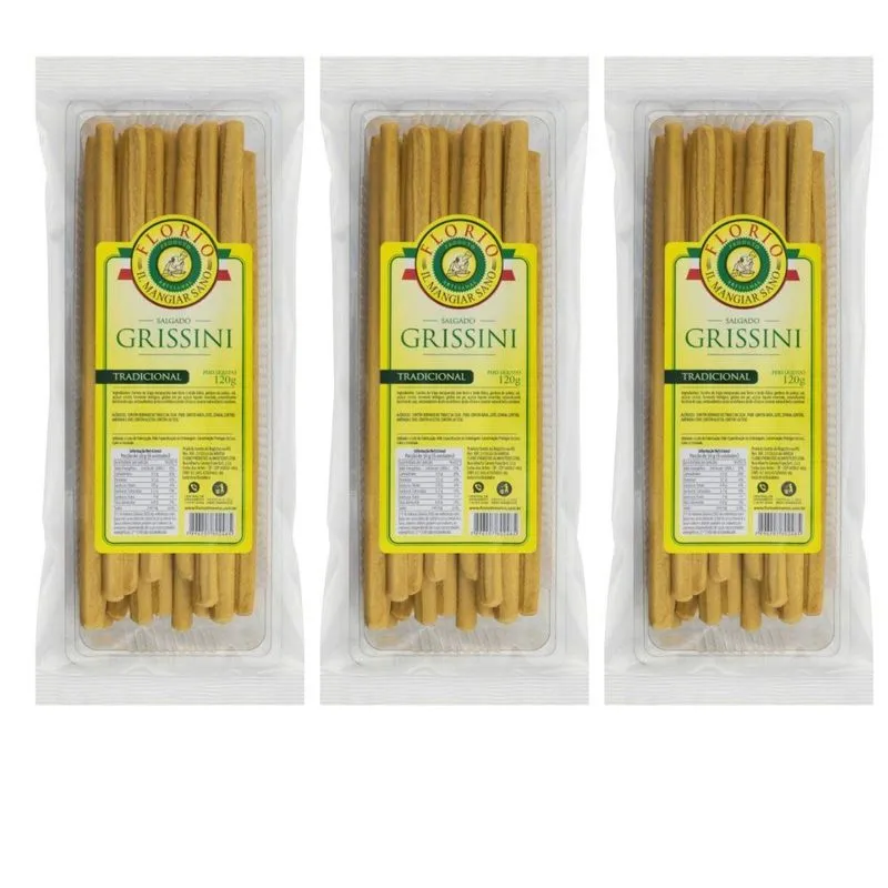 Kit 3 Grissini Tradicional Crocante Nutritivo 120g Cs For
