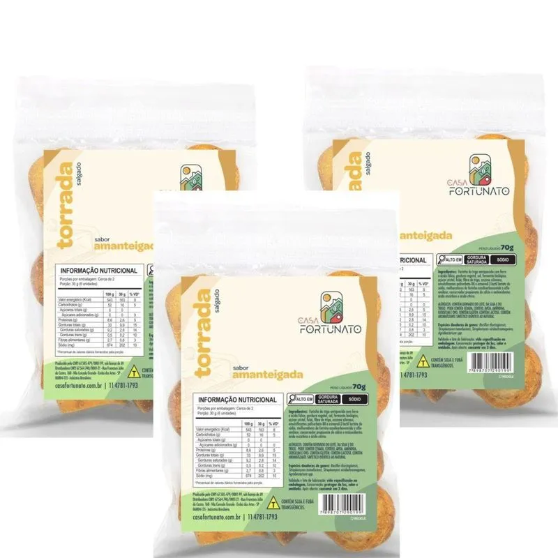 Kit 3 Torrada Crocante Artesanal Amanteigada 70g C Fortunato