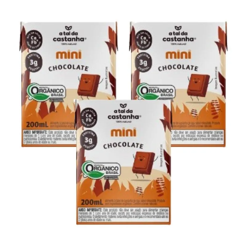 Kit 3 Bebida Vegana Mini Chocolate 200ml A Tal Da Castanha