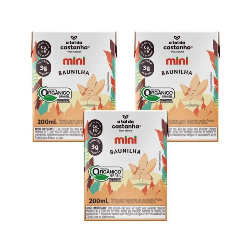 Kit 3 Bebida Vegana Mini Baunilha 200ml A Tal Da Castanha