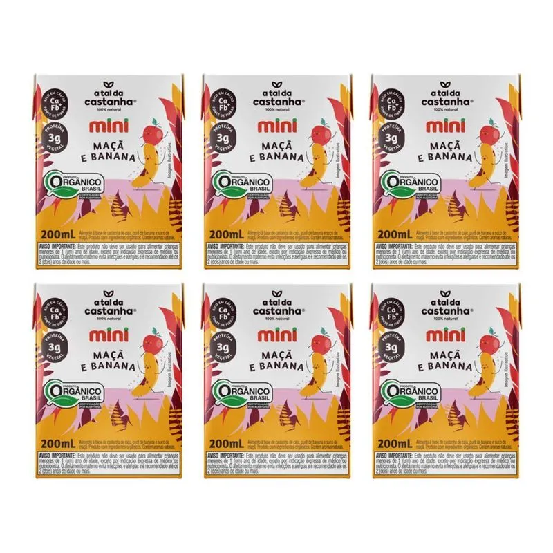 Kit 6 Bebida Veg Mini Maça E Banana 200ml A Tal Da Castanha
