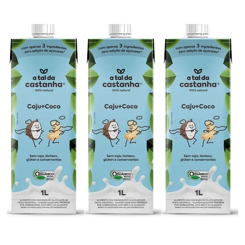 Kit 3 Bebida Vegetal Caju E Coco 1l Natural Tal Da Castanha
