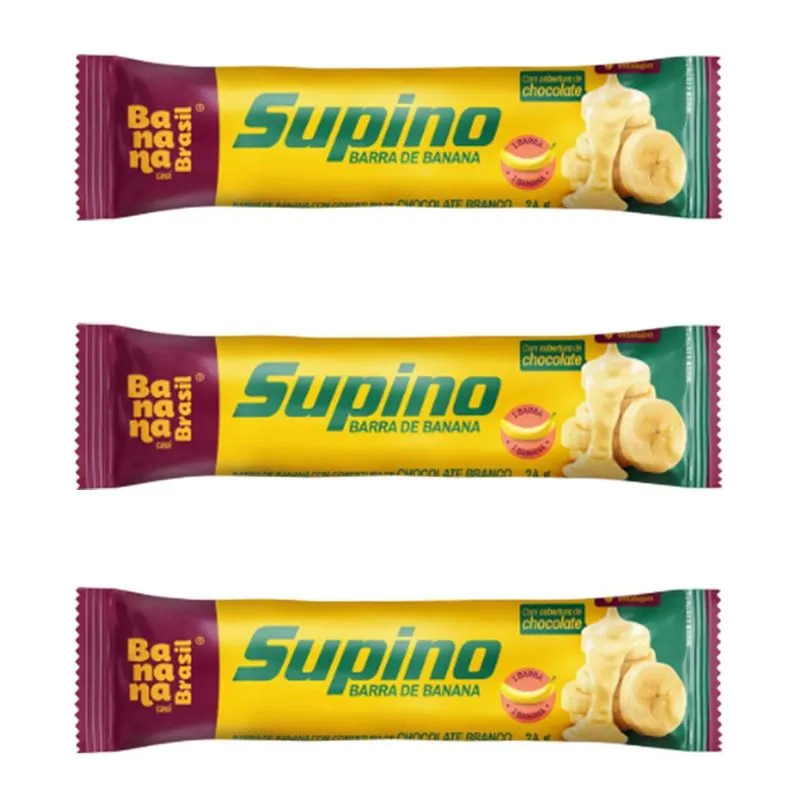 Kit 3 Barra Banana Cobertura Choc Branco 24g Banana Brasil