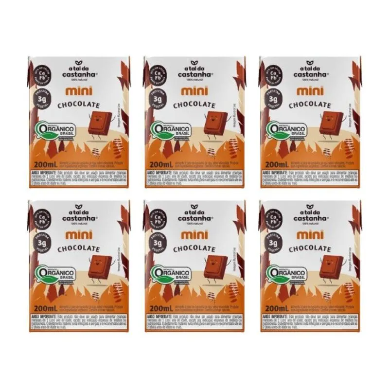 Kit 6 Bebida Vegana Mini Chocolate 200ml A Tal Da Castanha