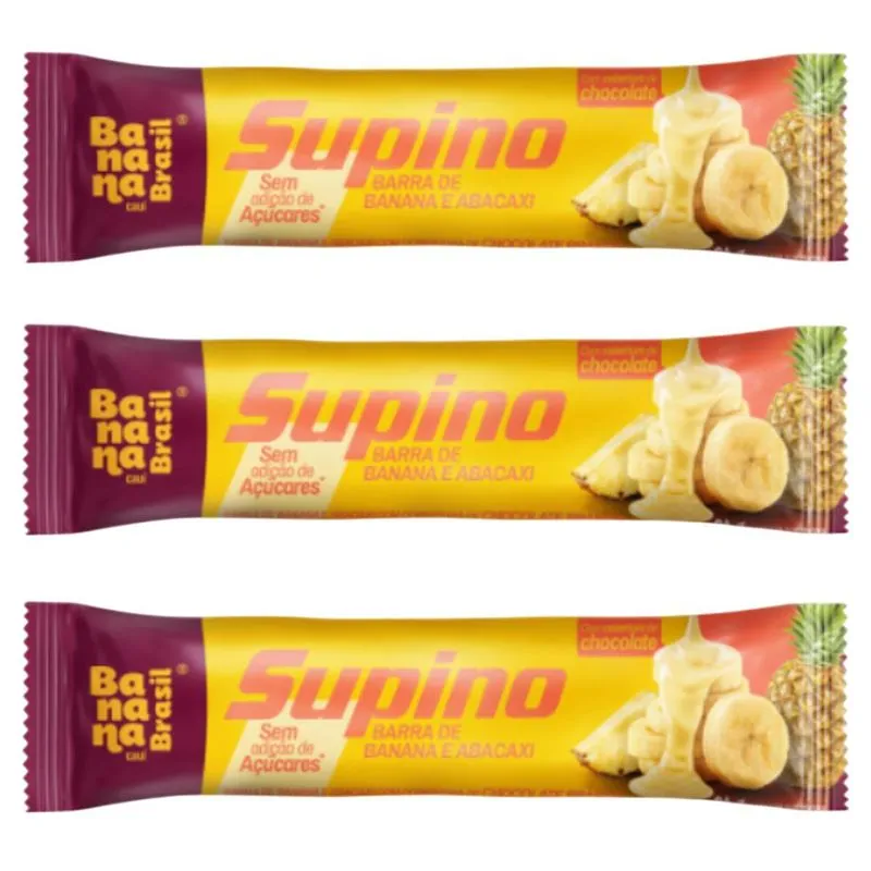 Kit 3 Barra Banana E Abacaxi Choc Branco 24g Banana Brasil