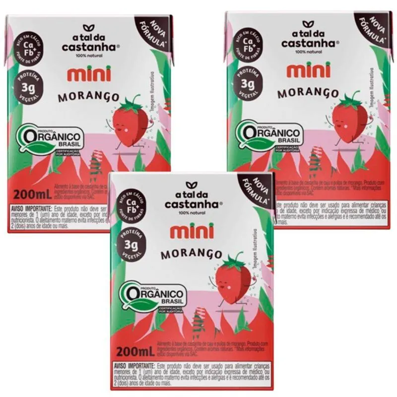 Kit 3 Bebida Vegana Mini Morango 200ml A Tal Da Castanha