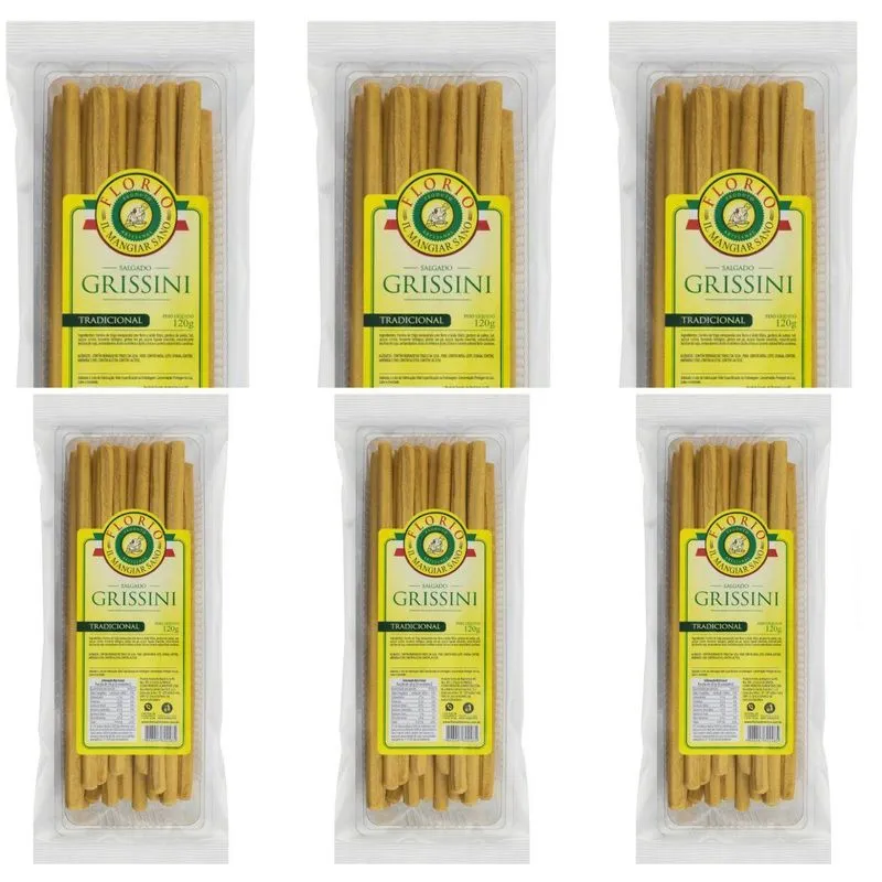 Kit 6 Grissini Tradicional Crocante Nutritivo 120g Cs For