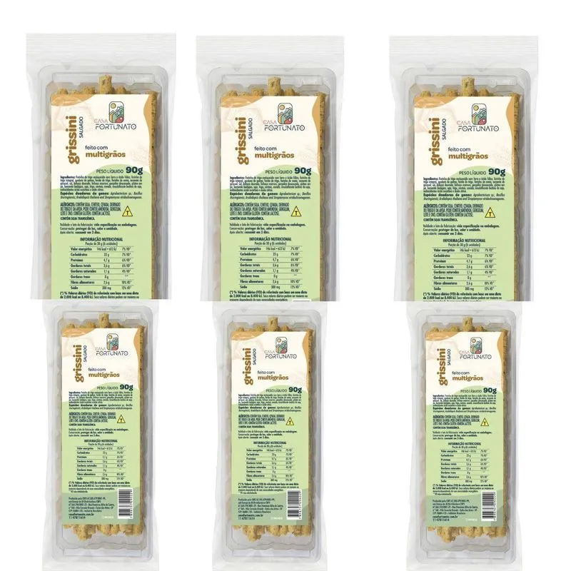 Kit 6 Grissini Multigraos Crocante E Nutrutivo 90g Cs For