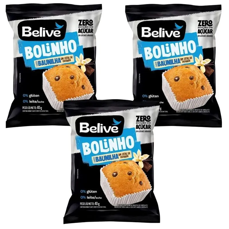 Kit 3 Bolinho Baunilha C Gotas De Chocolate Zero 40g Belive