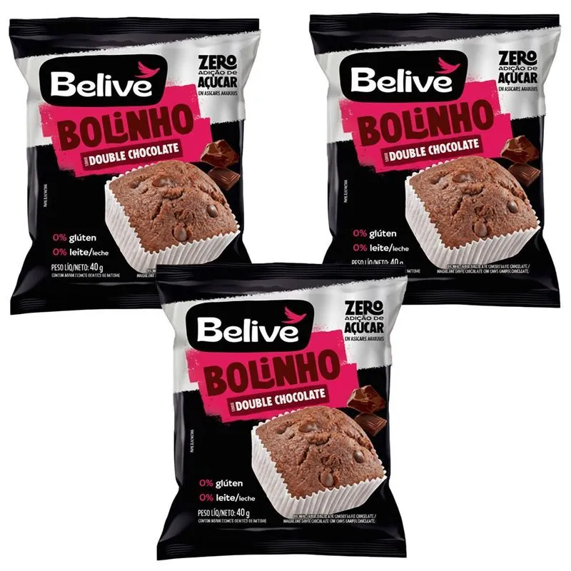 Kit 3 Bolinho Sabor Double Chocolate 40g Belive
