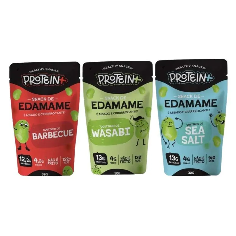 Kit 3 Edamame Snack Crocante 13g Proteina 30g Protein Plus
