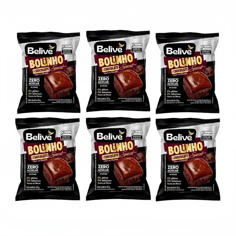 Kit 6 Bolinho Sabor Chocolate Especial 45g Belive