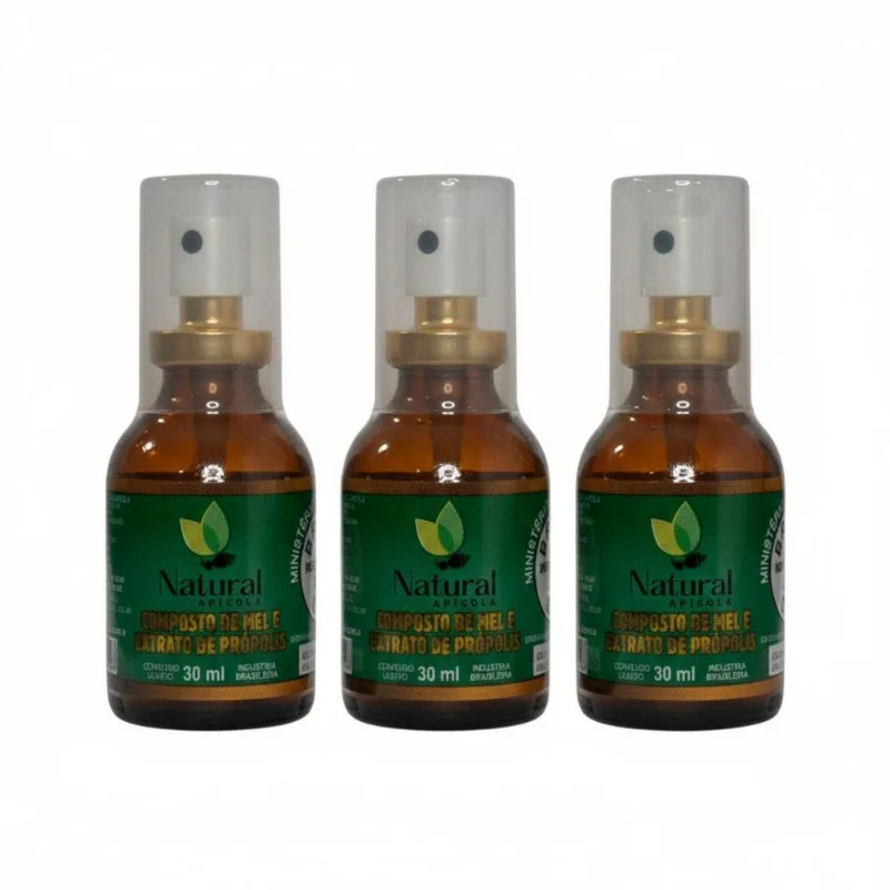 Kit 3 Mel E Extrato De Propolis 30ml Natural Sem Conservante