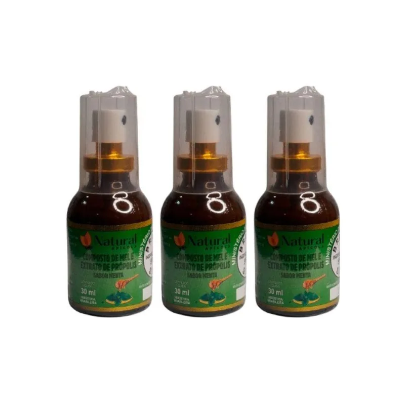 Kit 3 Mel Com Propolis Menta 30ml Natural Sem Conservantes