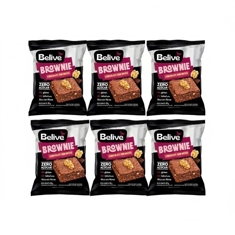 Kit 6 Brownie Sabor Chocolate Com Nozes 40g Belive