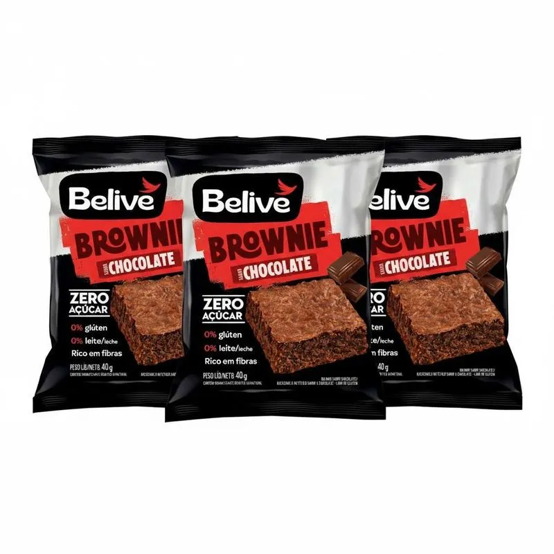 Kit 3 Brownie Sabor Chocolate 40g Belive