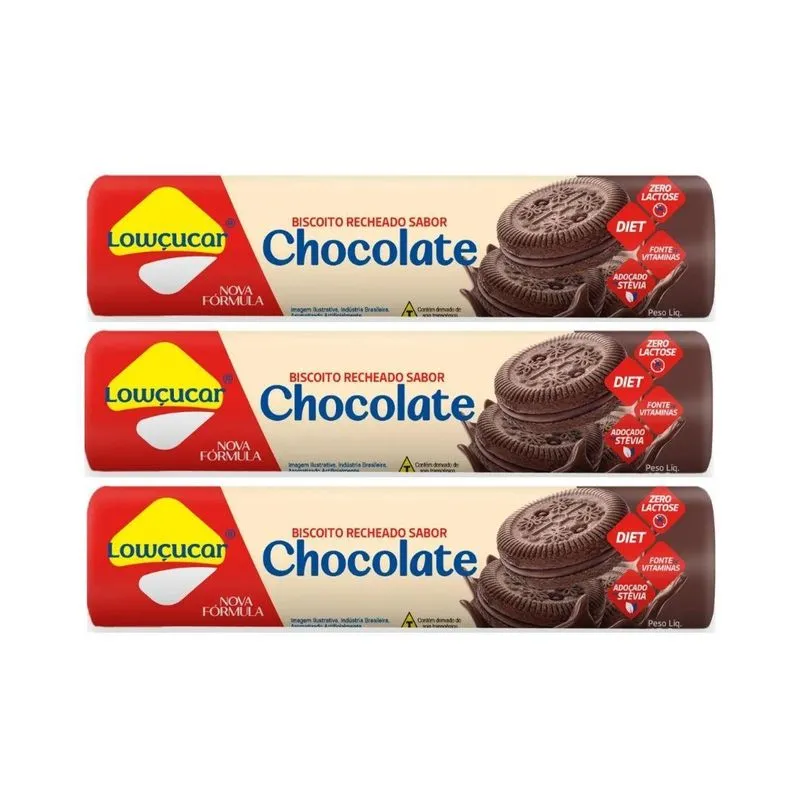 Kit 3 Biscoito Recheado Diet Zero Chocolate 120g Lowçucar