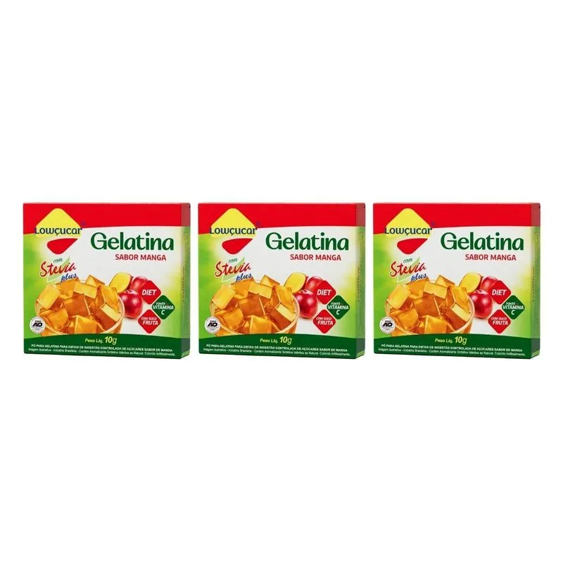 Kit 3 Gelatina Diet Vit C Plus Manga Com Stevia 10g Lowçucar