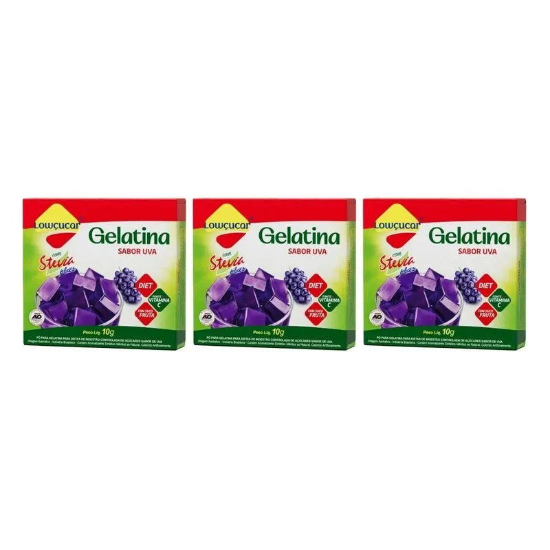 Kit 3 Gelatina Diet Plus Uva Com Stevia 10g Lowçucar