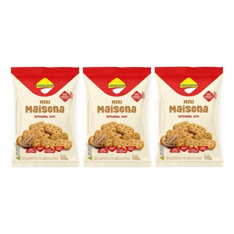 Kit 3 Mini Maisena Com Fibras 34% Integral 100g Lowçucar