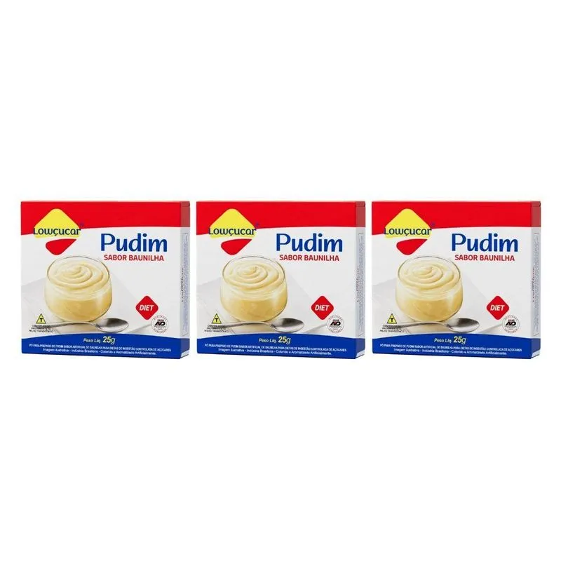 Kit 3 Mistura Diet Zero Para Pudim Baunilha 25g Lowçucar