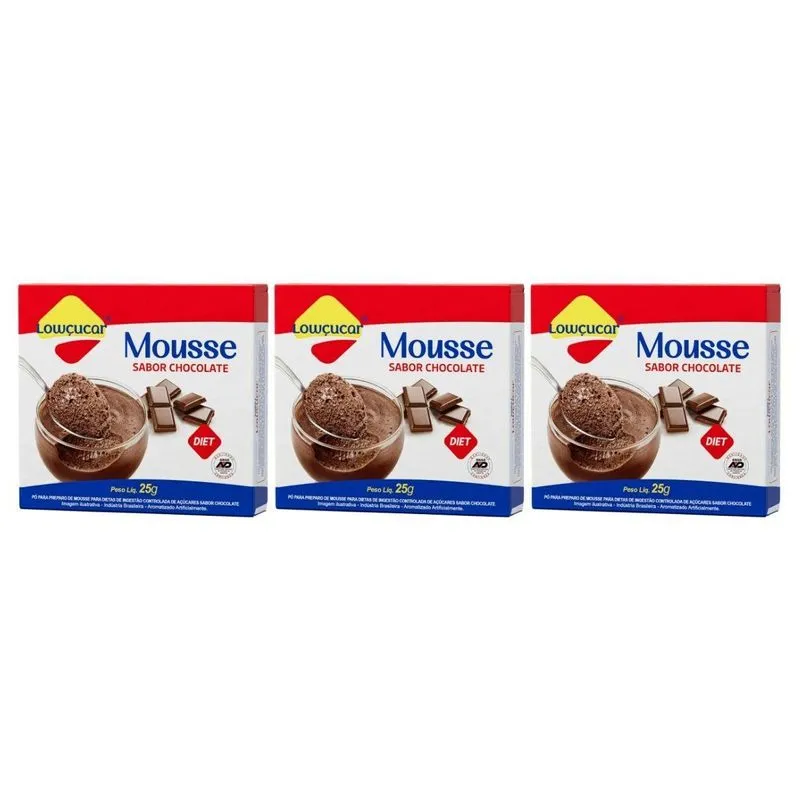 Kit 3 Mistura De Mousse De Chocolate Diet Zero 25g Lowçucar