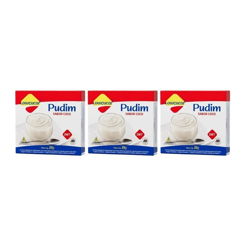 Kit 3 Mistura Diet Zero Pudim Coco 25g Sem Gluten Lowçucar