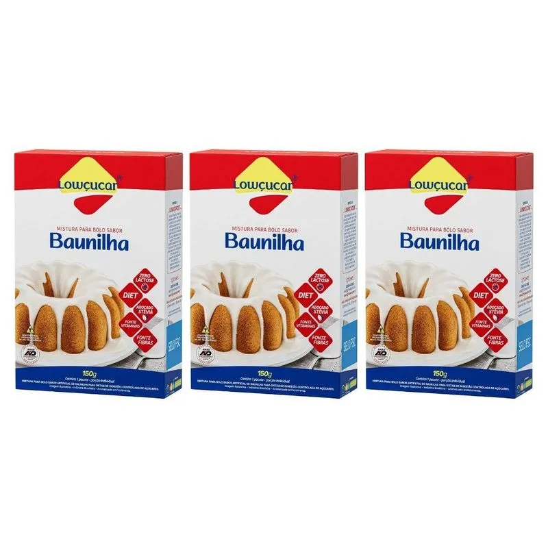 Kit 3 Mistura Para Bolo Diet Zero Baunilha 150g Lowçucar
