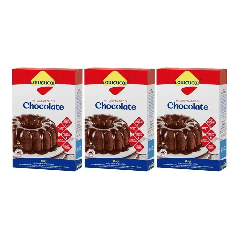 Kit 3 Mistura Para Bolo Diet Zero Chocolate 150g Lowçucar
